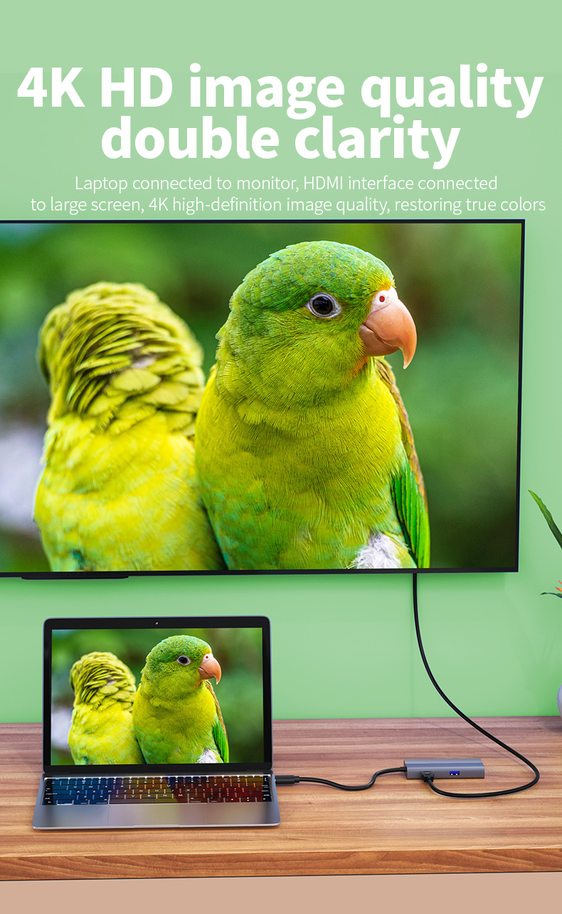 Luxwallet DM USB-C Hub 6-in-1 – 4K HDMI – 3× USB 3.0 – Gigabit Ethernet – USB-C Power Delivery 60W – 20cm Kabel – Zinklegering - Afbeelding 13