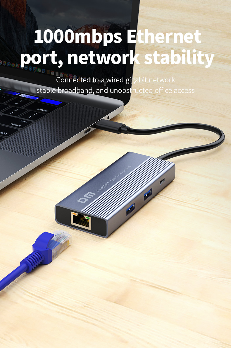 Luxwallet DM USB-C Hub 6-in-1 – 4K HDMI – 3× USB 3.0 – Gigabit Ethernet – USB-C Power Delivery 60W – 20cm Kabel – Zinklegering - Afbeelding 14