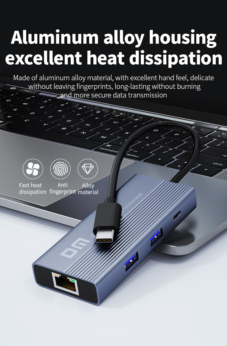 Luxwallet DM USB-C Hub 6-in-1 – 4K HDMI – 3× USB 3.0 – Gigabit Ethernet – USB-C Power Delivery 60W – 20cm Kabel – Zinklegering - Afbeelding 15