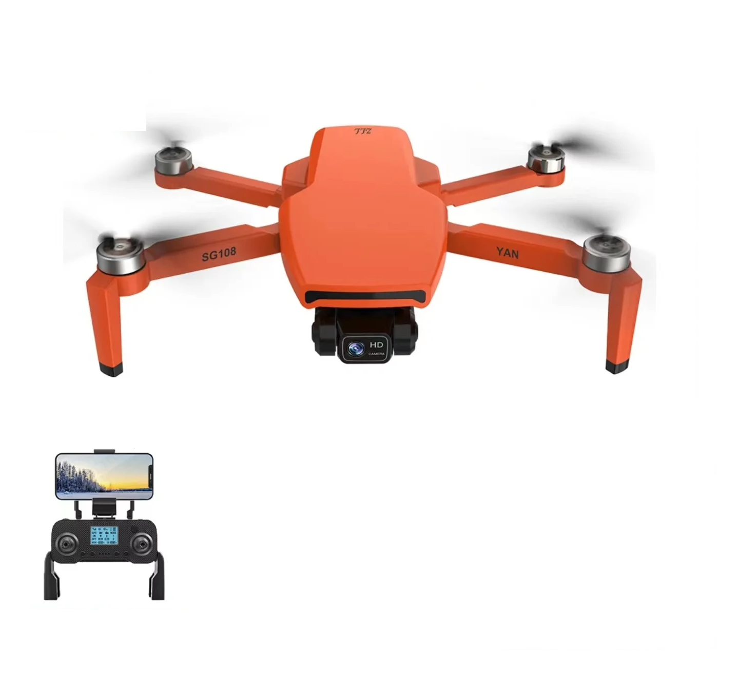 LUXWALLET SkyVortex - 5 Ghz WiFi GPS Drone - 2 Axis Gimbal Drone – Return To Home – 50x Zoom – 1000M Afstand - Smart Follow & Bedienen met Handgebaren - Oranje - Afbeelding 2