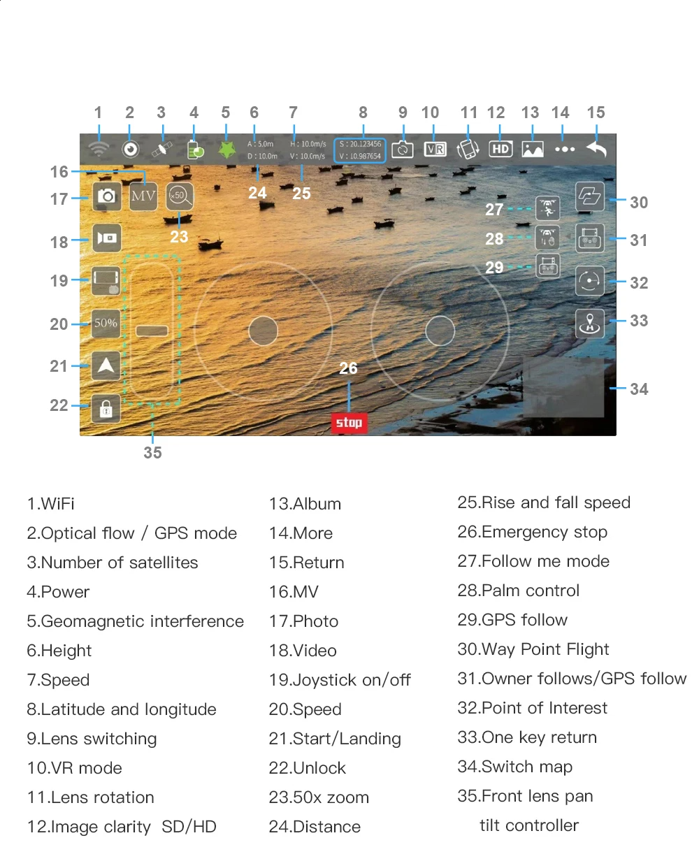 LUXWALLET SkyVortex - 5 Ghz WiFi GPS Drone - 2 Axis Gimbal Drone – Return To Home – 50x Zoom – 1000M Afstand - Smart Follow & Bedienen met Handgebaren - Oranje - Afbeelding 21