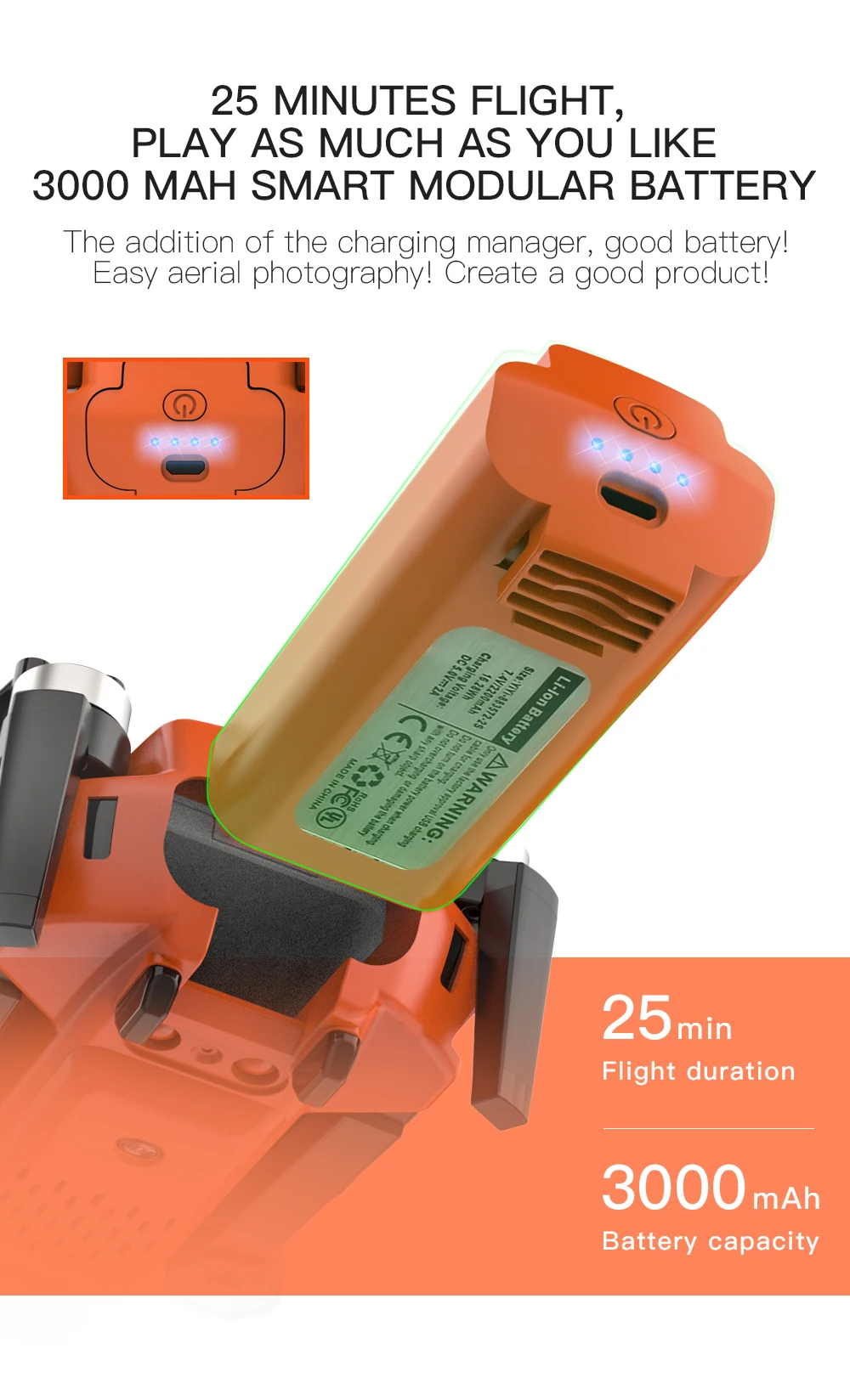 LUXWALLET SkyVortex - 5 Ghz WiFi GPS Drone - 2 Axis Gimbal Drone – Return To Home – 50x Zoom – 1000M Afstand - Smart Follow & Bedienen met Handgebaren - Oranje - Afbeelding 9