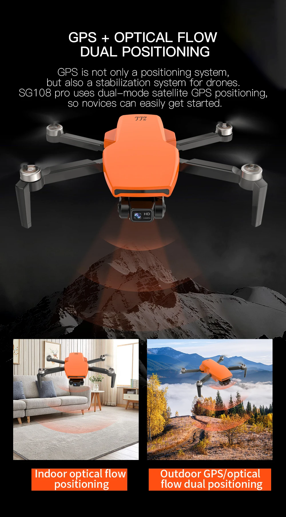 LUXWALLET SkyVortex - 5 Ghz WiFi GPS Drone - 2 Axis Gimbal Drone – Return To Home – 50x Zoom – 1000M Afstand - Smart Follow & Bedienen met Handgebaren - Oranje - Afbeelding 10