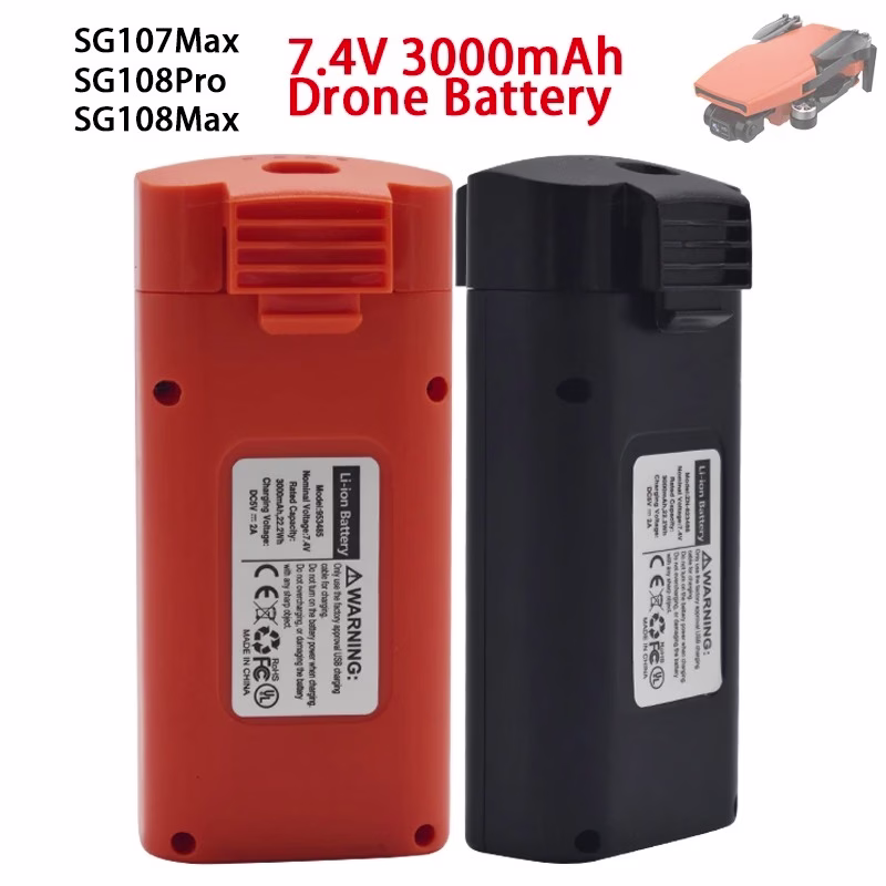 LUXWALLET SkyVortex – Drone Batterij 7.4V 3000mAh voor SG108 Max Pro & SG107 Max – Reserve LiPo Accu Zwart/Oranje - Afbeelding 7