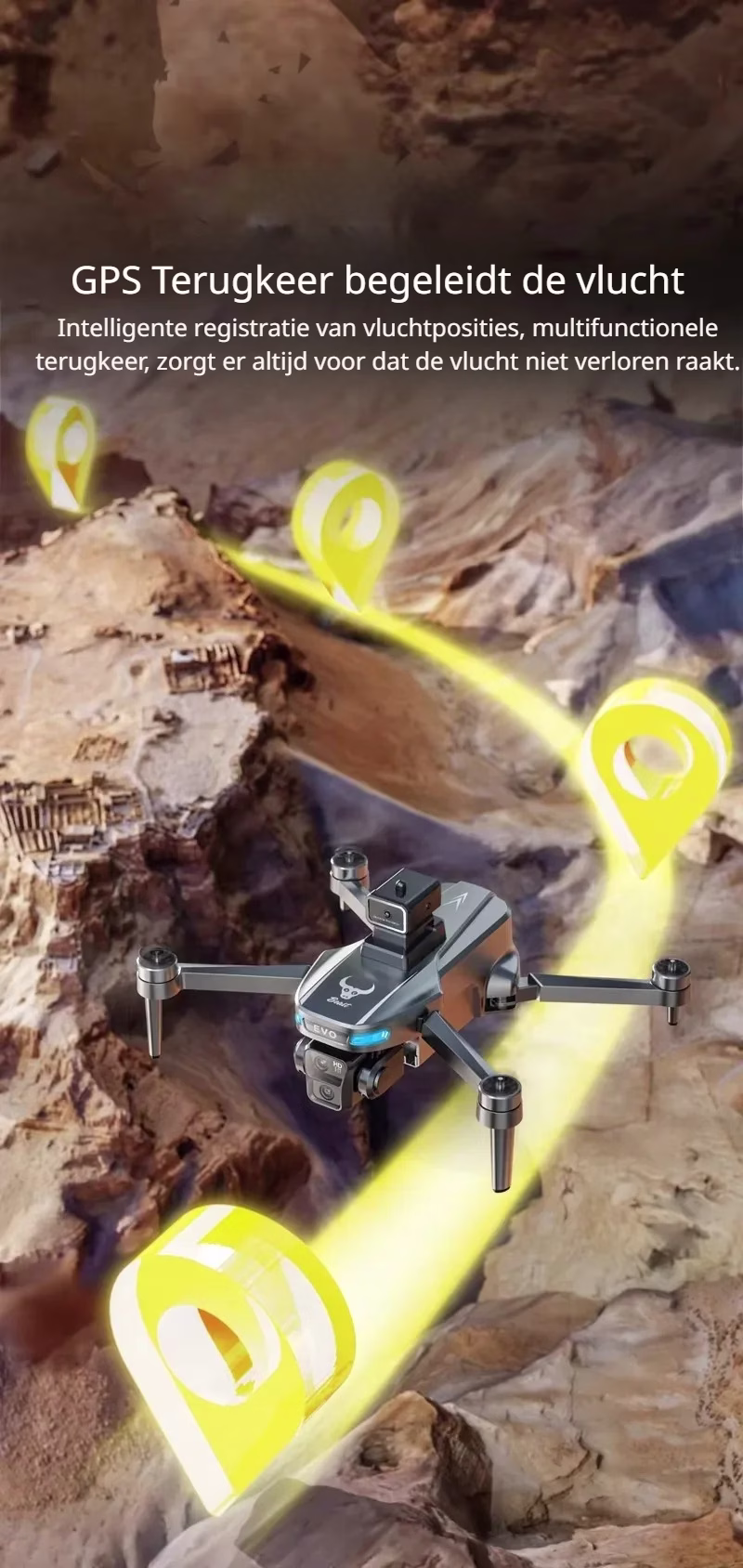 LUXWALLET AeroBeast - GPS Drone HD Dubbele Camera – Obstakeldetectie - Controller ingebouwd scherm - 64GB Max + 2x Accu - Afbeelding 9