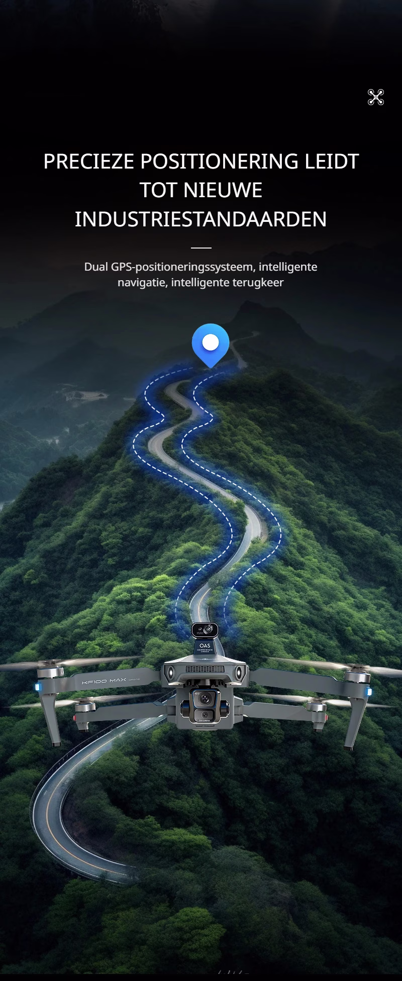 LUXWALLET TitanHawk 4K Drone – 3-Axis Mechanische Gimbal - 360° Laser Obstacle Avoidance - Dual GPS - Brushless Motoren - 50min Vliegtijd - 6000m Controller Range & Touchscreen Afstandsbediening 2 Batterijen – Donker Grijs - Afbeelding 13