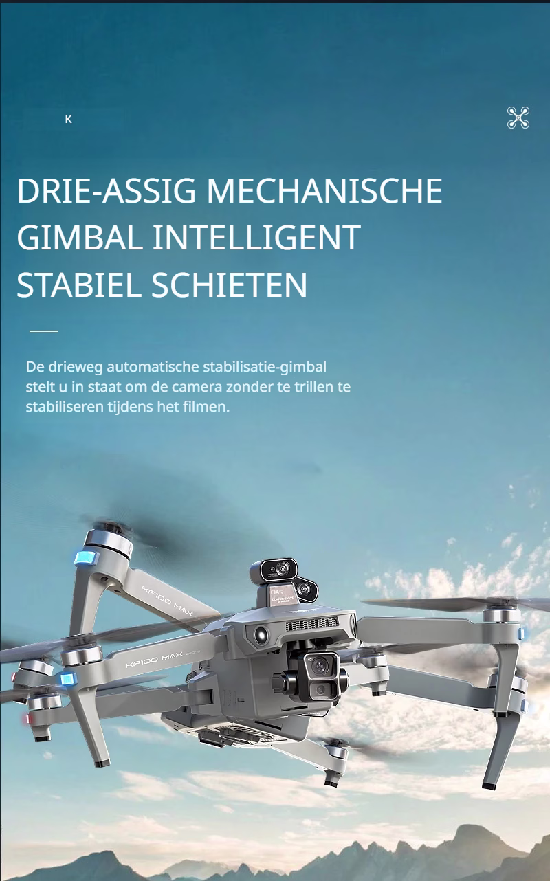 LUXWALLET TitanHawk 4K Drone – 3-Axis Mechanische Gimbal - 360° Laser Obstacle Avoidance - Dual GPS - Brushless Motoren - 50min Vliegtijd - 6000m Controller Range & Touchscreen Afstandsbediening 2 Batterijen – Donker Grijs - Afbeelding 7