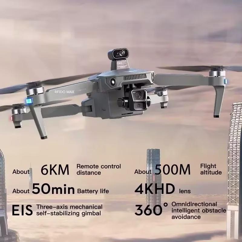 LUXWALLET TitanHawk 4K Drone – 3-Axis Mechanische Gimbal - 360° Laser Obstacle Avoidance - Dual GPS - Brushless Motoren - 50min Vliegtijd - 6000m Controller Range & Touchscreen Afstandsbediening 2 Batterijen – Donker Grijs - Afbeelding 21