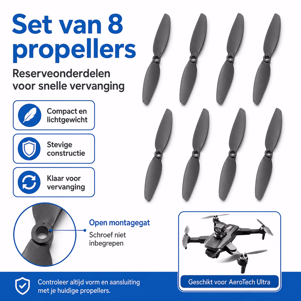 LUXWALLET AeroTech Ultra Reserve Propellers – Set – Drone Onderdelen – Grijs - Afbeelding 2