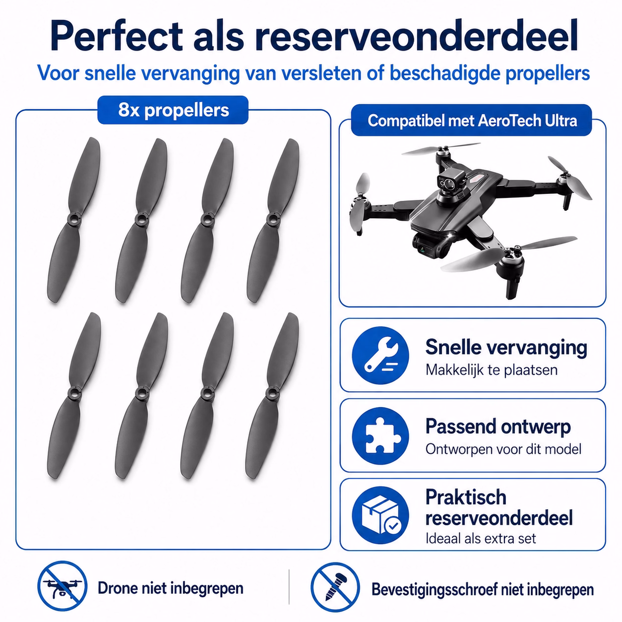 LUXWALLET AeroTech Ultra Reserve Propellers – Set – Drone Onderdelen – Grijs - Afbeelding 5