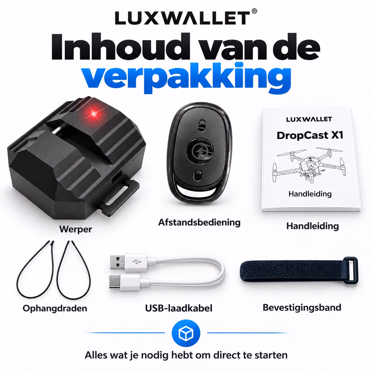 LUXWALLET DropCast X1 – Universeel Drone Airdrop Systeem – 2.4G Afstandsbediening – USB Oplaadbaar – Diverse Drones - Afbeelding 3