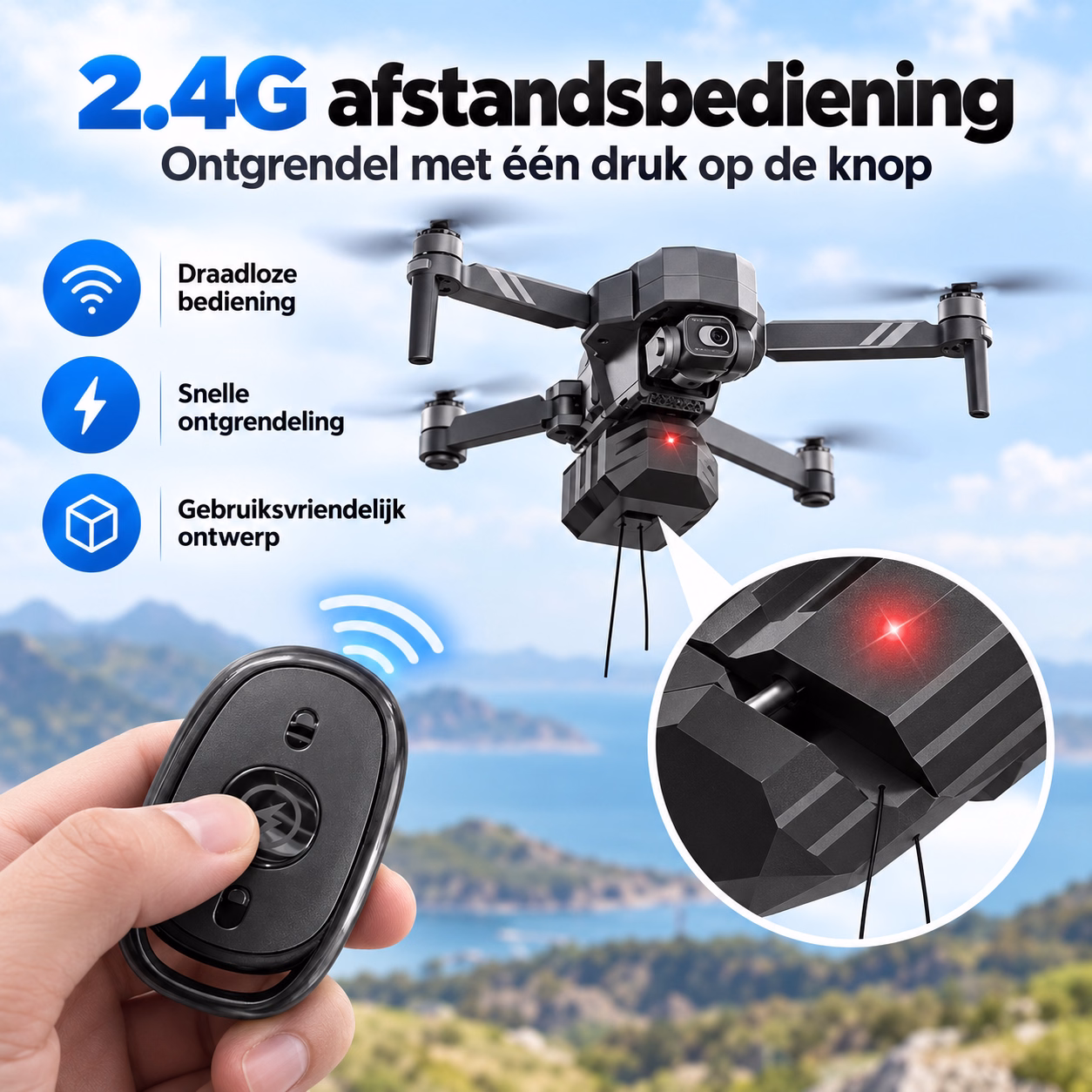 LUXWALLET DropCast X1 – Universeel Drone Airdrop Systeem – 2.4G Afstandsbediening – USB Oplaadbaar – Diverse Drones - Afbeelding 2